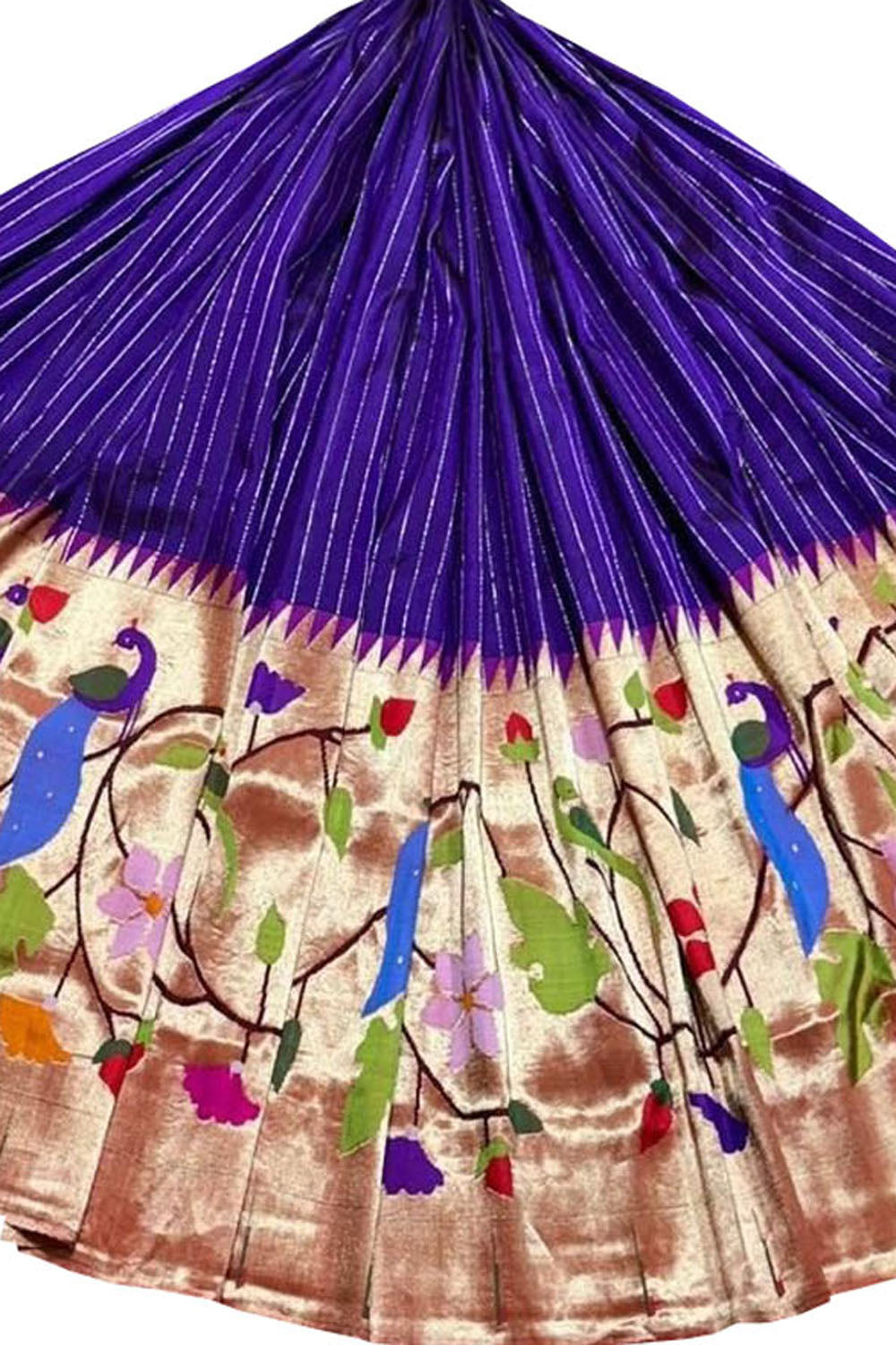 Blue Pure Silk Paithani Handloom Lehenga Fabric - Luxurion World