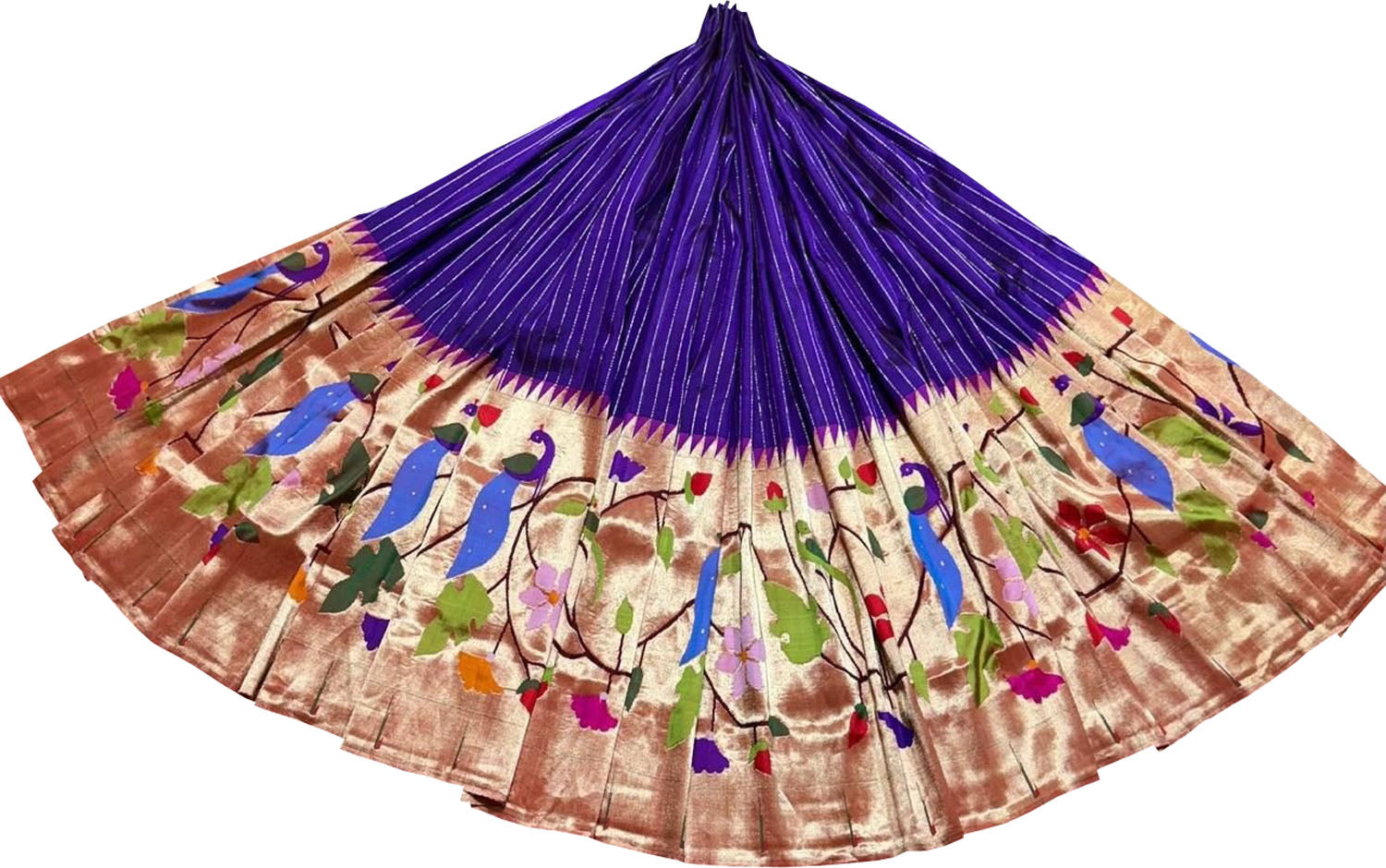 Blue Pure Silk Paithani Handloom Lehenga Fabric - Luxurion World