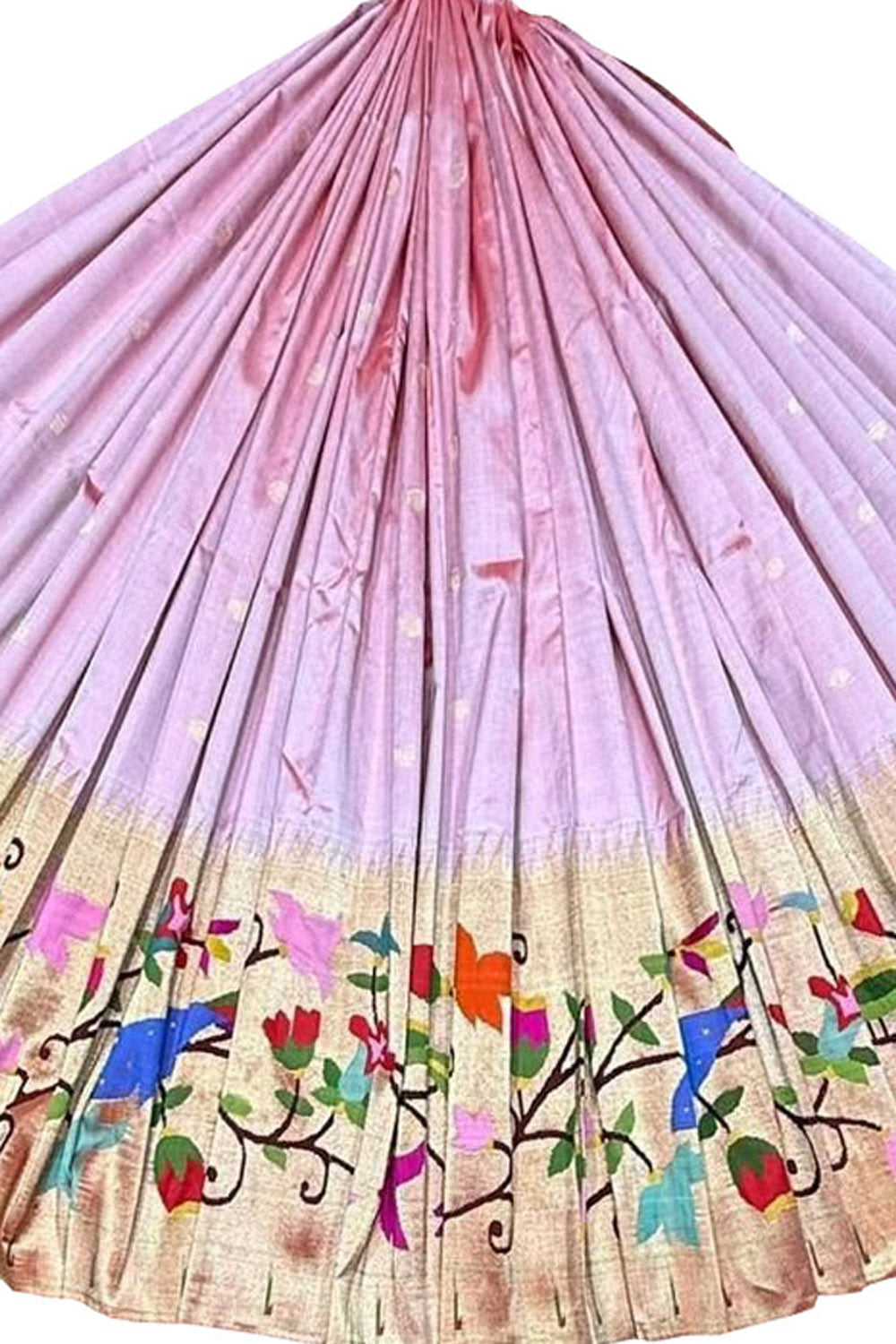 Exquisite Pink Pure Silk Paithani Handloom Lehenga Fabric - Luxurion World