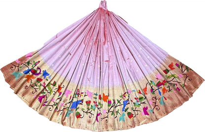 Exquisite Pink Pure Silk Paithani Handloom Lehenga Fabric - Luxurion World