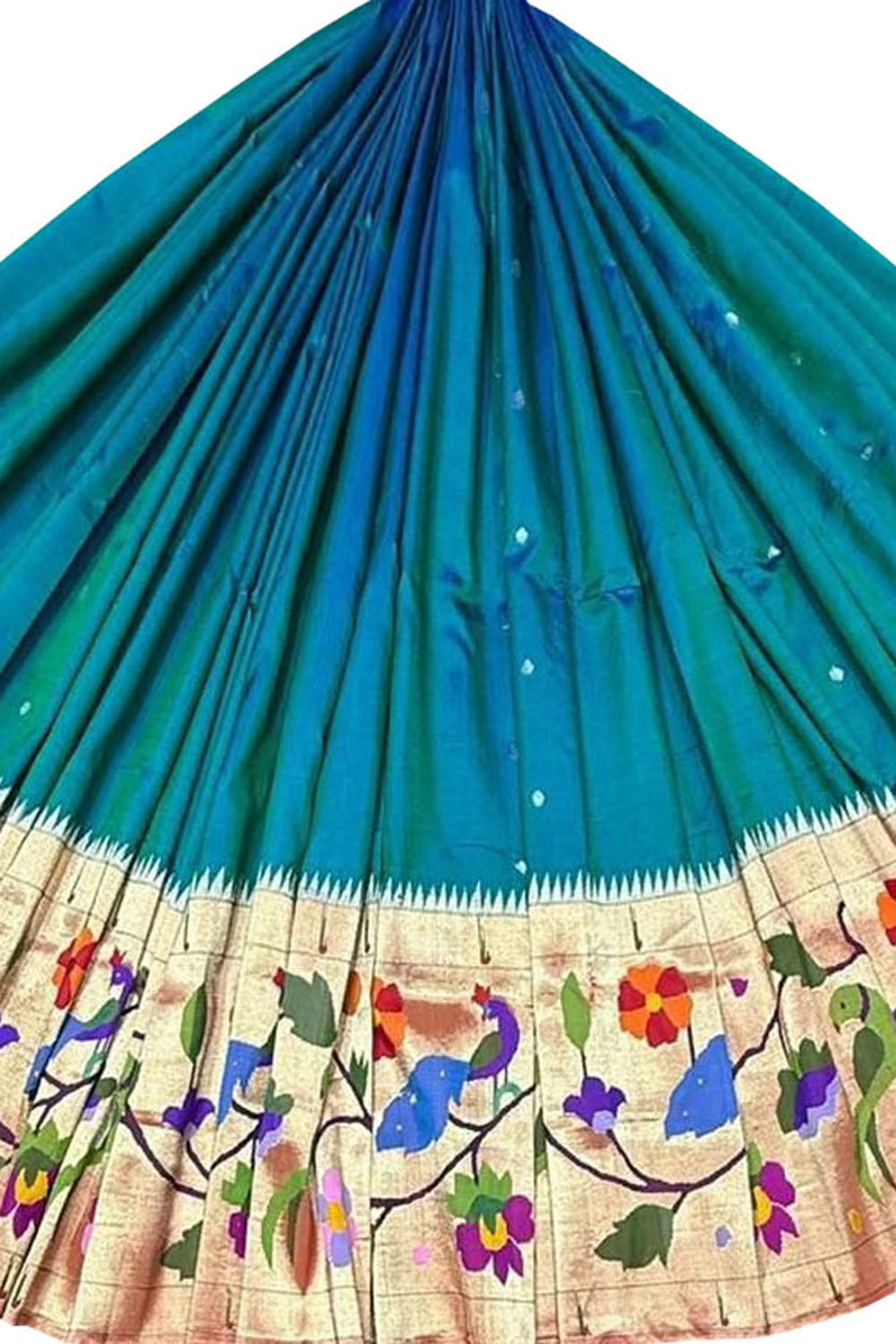 Elegant Blue Pure Silk Paithani Handloom Lehenga Fabric - Luxurion World