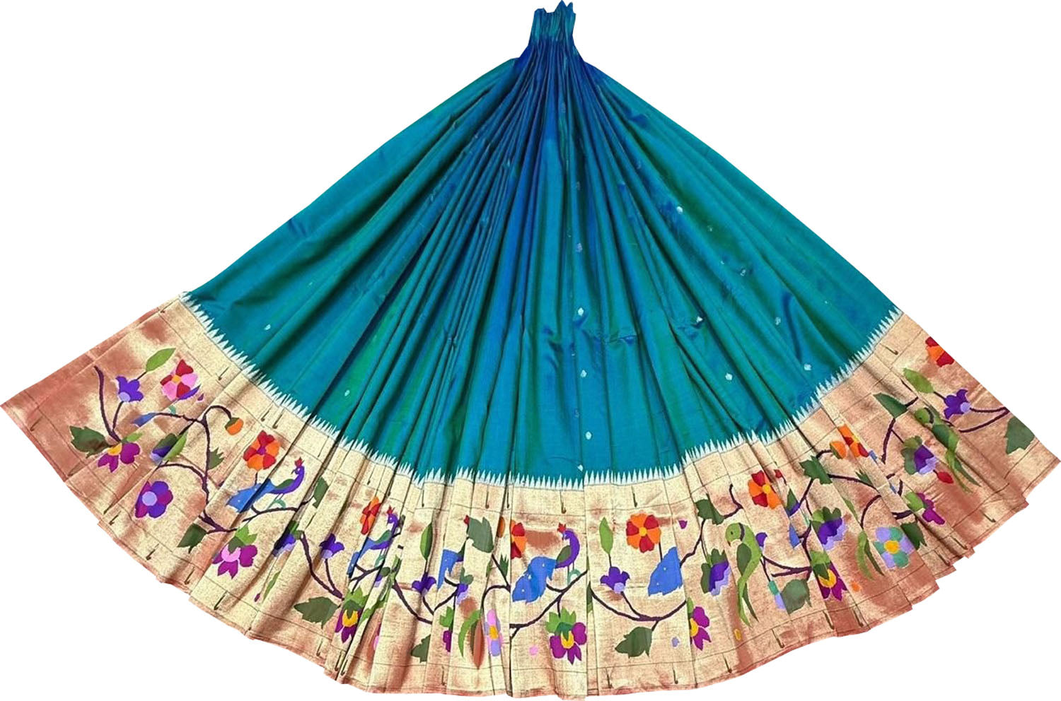 Elegant Blue Pure Silk Paithani Handloom Lehenga Fabric - Luxurion World