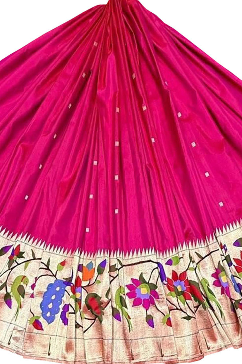 Pretty in Pink: Pure Silk Paithani Handloom Lehenga Fabric - Luxurion World