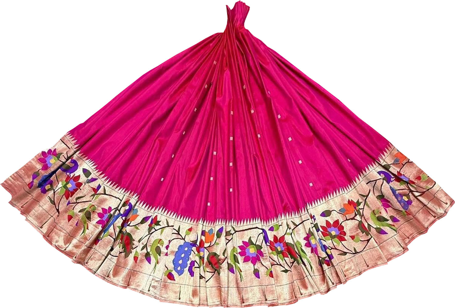Pretty in Pink: Pure Silk Paithani Handloom Lehenga Fabric - Luxurion World