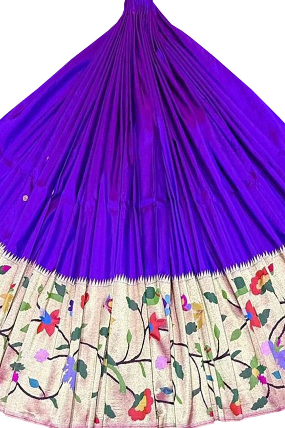 Exquisite Purple Pure Silk Paithani Handloom Lehenga Fabric - Luxurion World