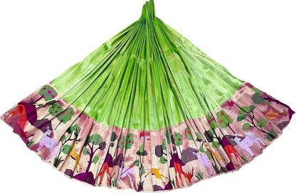 Green Pure Tissue Silk Paithani Handloom Lehenga Fabric - Luxurion World