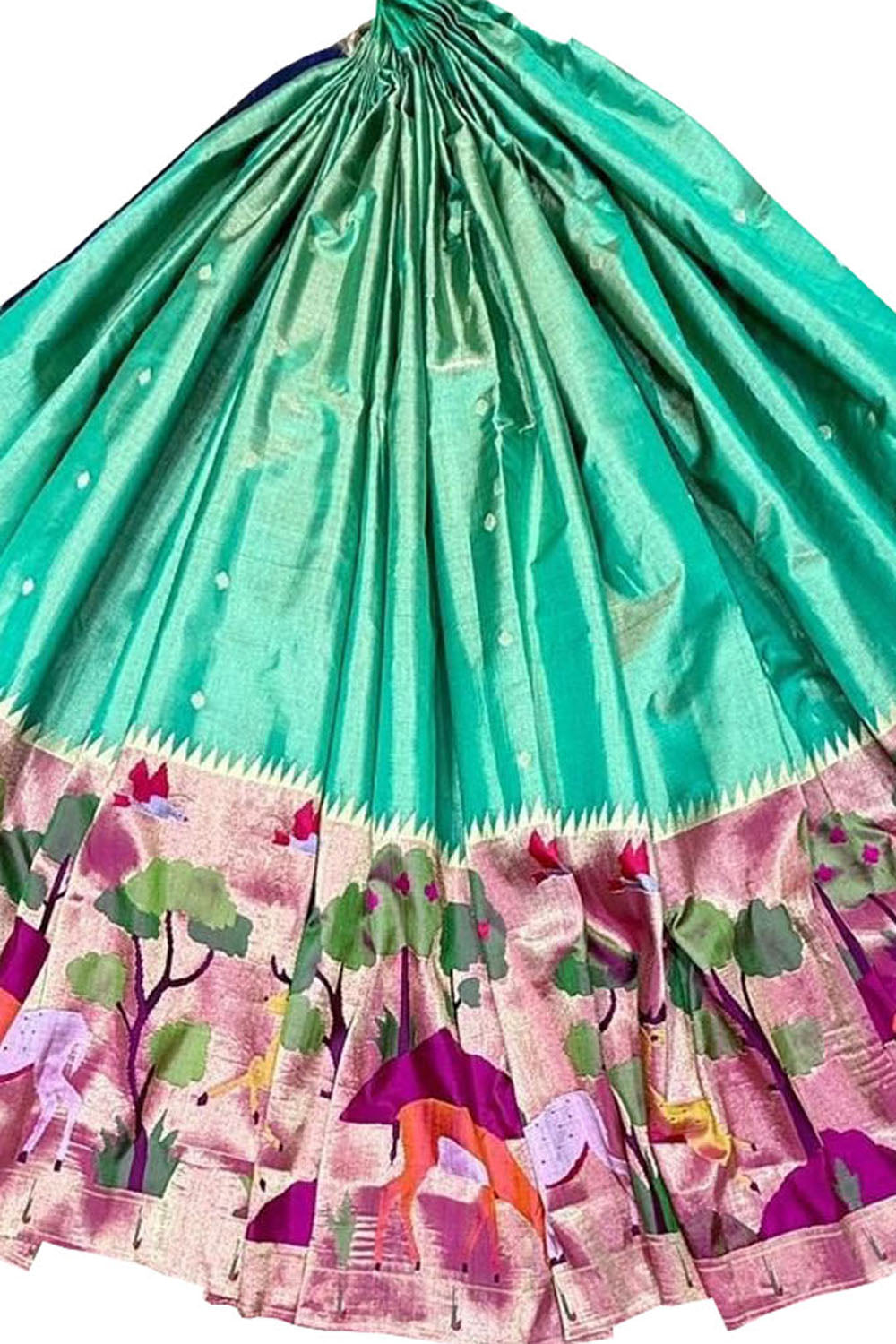 Elegant Blue Pure Tissue Silk Paithani Handloom Lehenga Fabric - Luxurion World