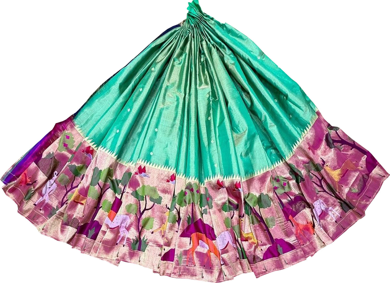 Elegant Blue Pure Tissue Silk Paithani Handloom Lehenga Fabric - Luxurion World