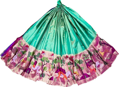 Elegant Blue Pure Tissue Silk Paithani Handloom Lehenga Fabric - Luxurion World