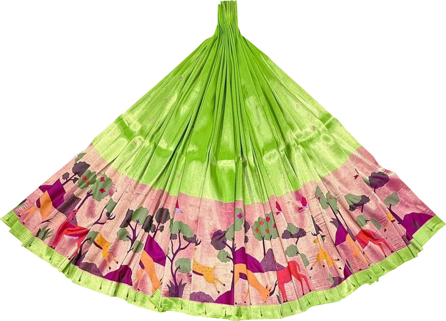 Green Pure Tissue Silk Paithani Handloom Lehenga Fabric - Luxurion World