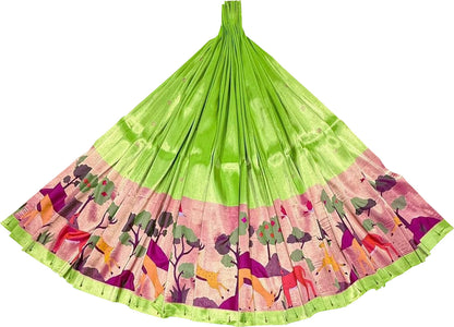 Green Pure Tissue Silk Paithani Handloom Lehenga Fabric - Luxurion World