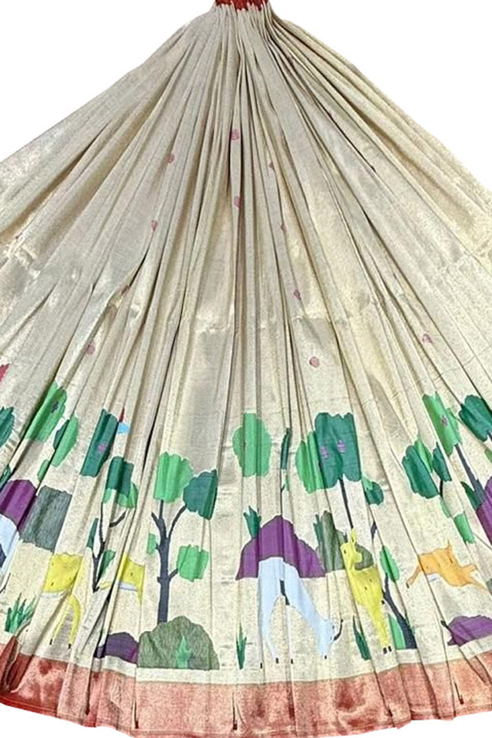 Pastel Pure Tissue Silk Paithani Handloom Lehenga Fabric - Luxurion World