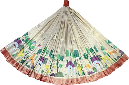 Pastel Pure Tissue Silk Paithani Handloom Lehenga Fabric - Luxurion World