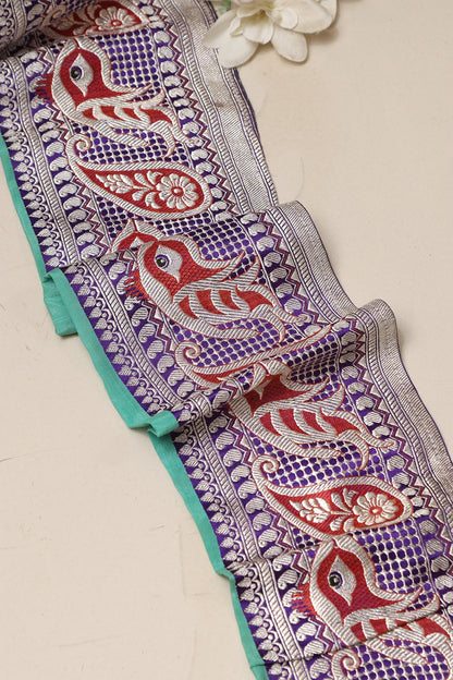 Blue Banarasi Handloom Vintage Pure Silk Border Lace ( 1 Mtr ) - Luxurion World