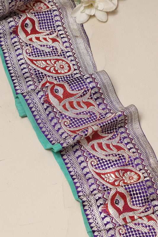 Blue Banarasi Handloom Vintage Pure Silk Border Lace ( 1 Mtr ) - Luxurion World