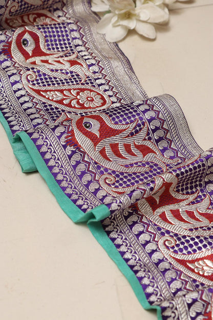 Blue Banarasi Handloom Vintage Pure Silk Border Lace ( 1 Mtr ) - Luxurion World