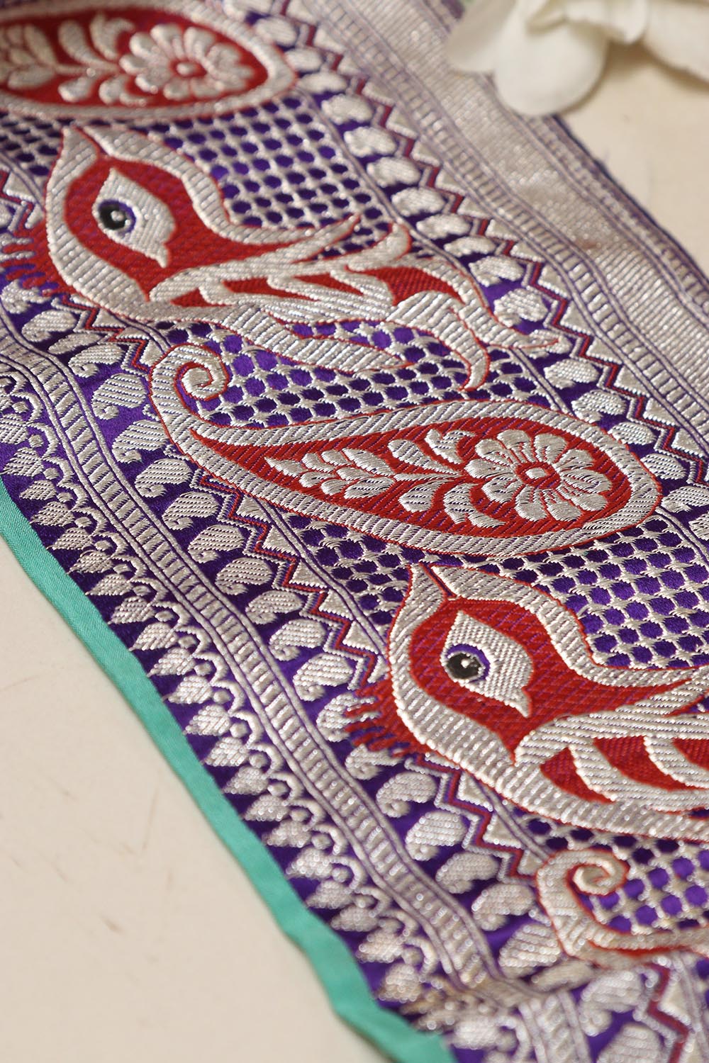 Blue Banarasi Handloom Vintage Pure Silk Border Lace ( 1 Mtr ) - Luxurion World