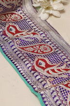 Blue Banarasi Handloom Vintage Pure Silk Border Lace ( 1 Mtr ) - Luxurion World