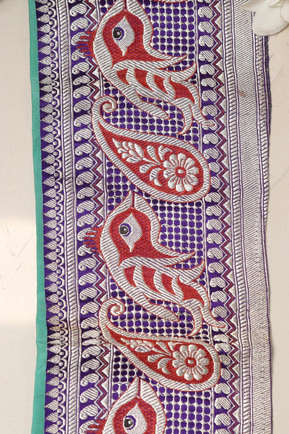 Blue Banarasi Handloom Vintage Pure Silk Border Lace ( 1 Mtr ) - Luxurion World