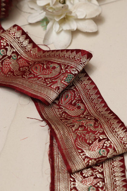 Red Banarasi Handloom Vintage Pure Silk Border Lace ( 1 Mtr ) - Luxurion World