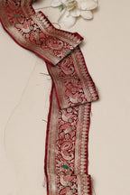 Red Banarasi Handloom Vintage Pure Silk Border Lace ( 1 Mtr ) - Luxurion World