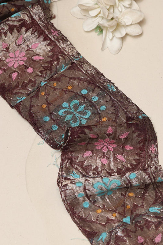 Brown Banarasi Handloom Vintage Pure Silk Border Lace ( 1 Mtr ) - Luxurion World