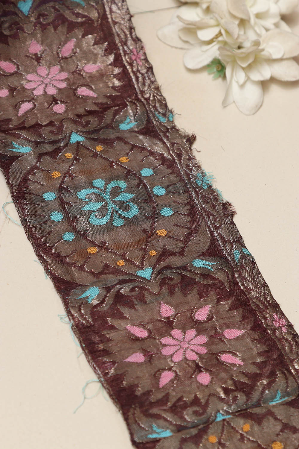 Brown Banarasi Handloom Vintage Pure Silk Border Lace ( 1 Mtr ) - Luxurion World