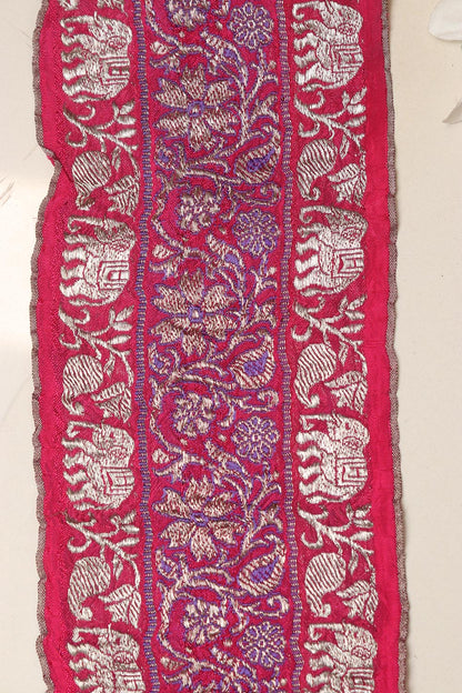 Pink Banarasi Handloom Vintage Pure Silk Border Lace ( 1 Mtr )