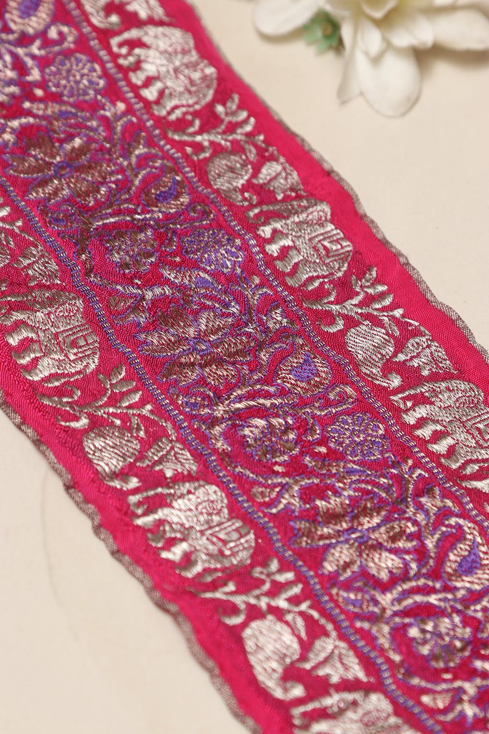 Pink Banarasi Handloom Vintage Pure Silk Border Lace ( 1 Mtr )