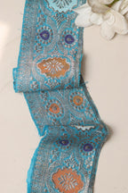 Blue Banarasi Handloom Vintage Pure Silk Border Lace ( 1 Mtr ) - Luxurion World