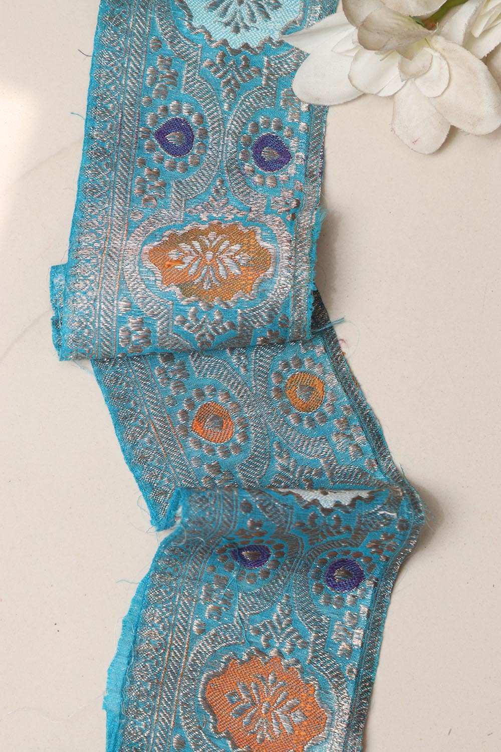 Blue Banarasi Handloom Vintage Pure Silk Border Lace ( 1 Mtr ) - Luxurion World
