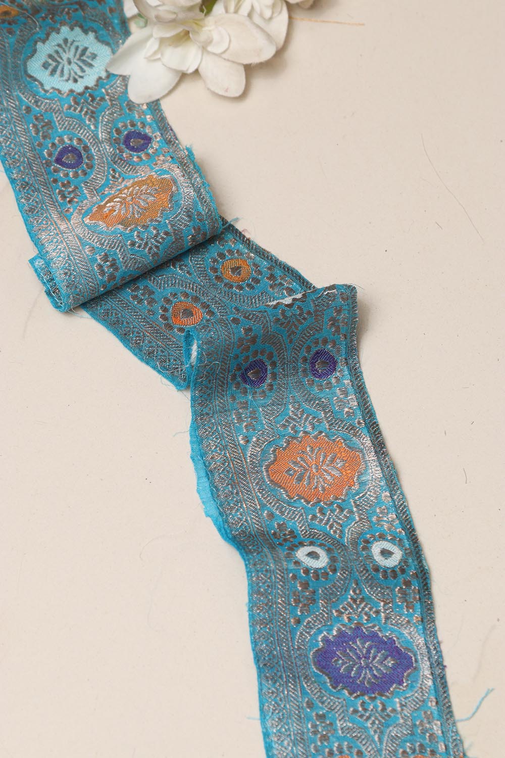 Blue Banarasi Handloom Vintage Pure Silk Border Lace ( 1 Mtr ) - Luxurion World