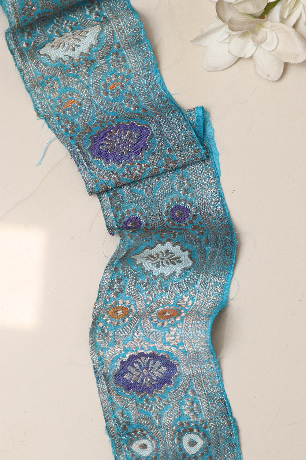 Blue Banarasi Handloom Vintage Pure Silk Border Lace ( 1 Mtr ) - Luxurion World