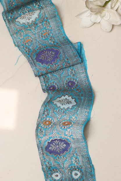 Blue Banarasi Handloom Vintage Pure Silk Border Lace ( 1 Mtr )