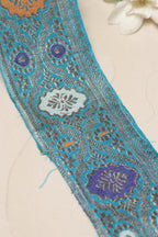 Blue Banarasi Handloom Vintage Pure Silk Border Lace ( 1 Mtr ) - Luxurion World