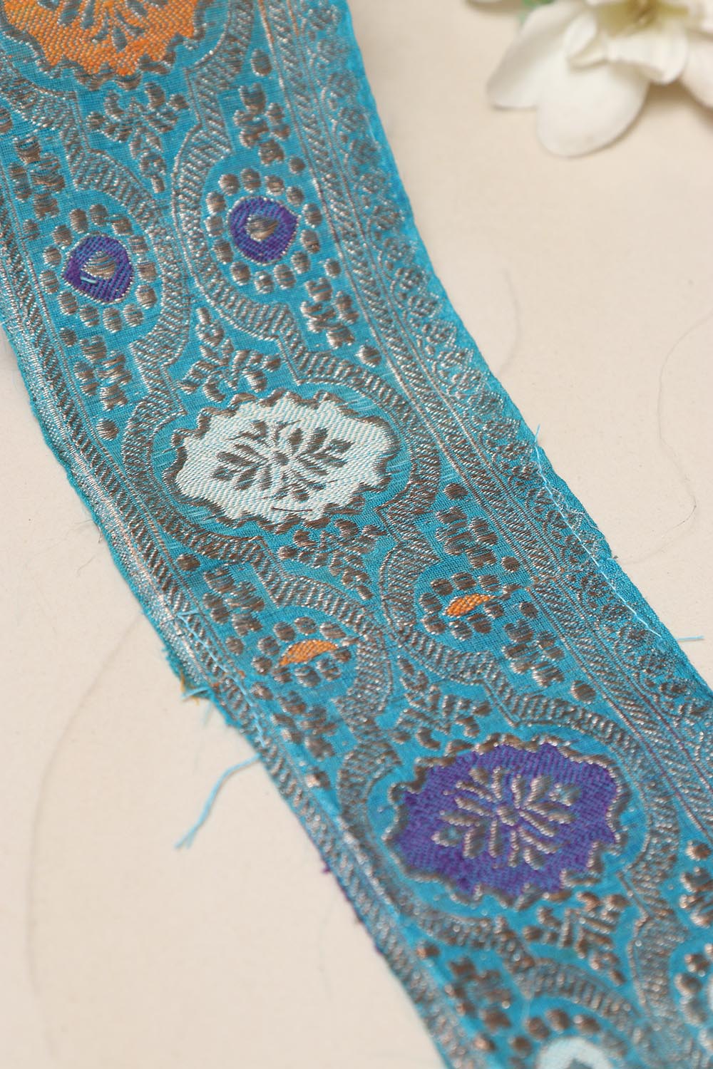 Blue Banarasi Handloom Vintage Pure Silk Border Lace ( 1 Mtr ) - Luxurion World