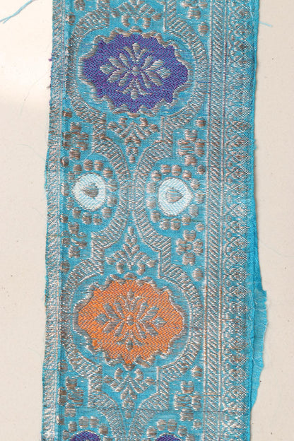 Blue Banarasi Handloom Vintage Pure Silk Border Lace ( 1 Mtr )