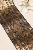 Black Banarasi Handloom Vintage Pure Silk Border Lace ( 1 Mtr ) - Luxurion World