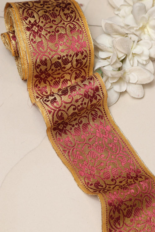 Golden Banarasi Handloom Vintage Pure Silk Border Lace ( 1 Mtr )