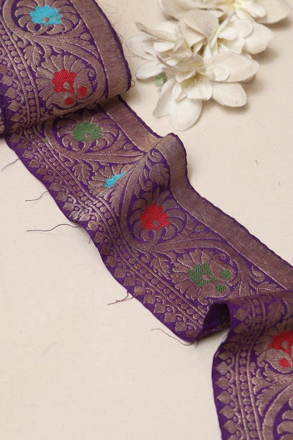 Purple Banarasi Handloom Vintage Pure Silk Border Lace ( 1 Mtr )