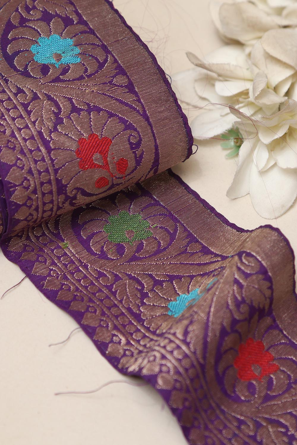 Purple Banarasi Handloom Vintage Pure Silk Border Lace ( 1 Mtr ) - Luxurion World