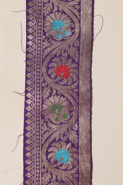 Purple Banarasi Handloom Vintage Pure Silk Border Lace ( 1 Mtr )