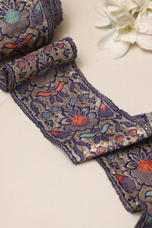 Blue Banarasi Handloom Vintage Pure Silk Border Lace ( 1 Mtr )