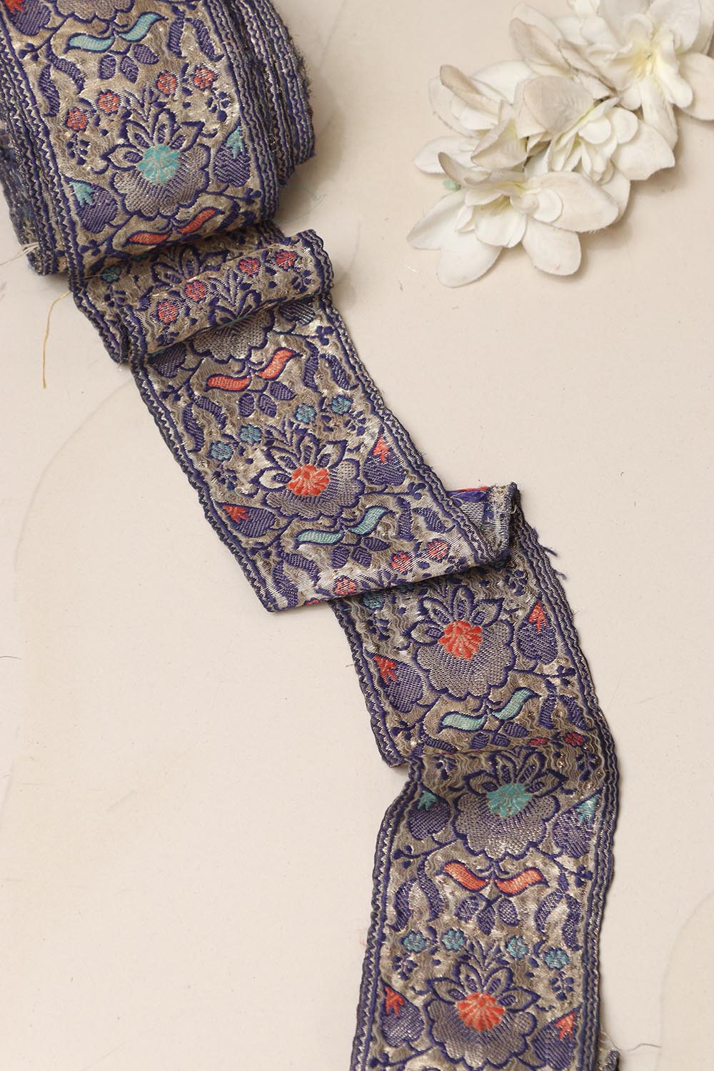 Blue Banarasi Handloom Vintage Pure Silk Border Lace ( 1 Mtr )