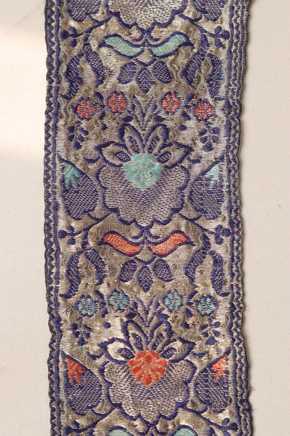 Blue Banarasi Handloom Vintage Pure Silk Border Lace ( 1 Mtr )