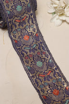 Blue Banarasi Handloom Vintage Pure Silk Border Lace ( 1 Mtr ) - Luxurion World