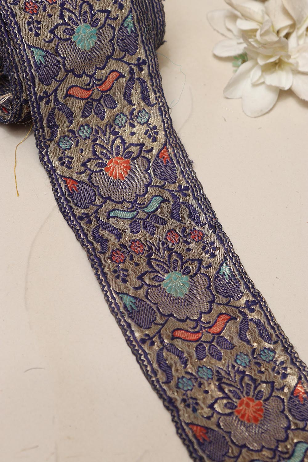 Blue Banarasi Handloom Vintage Pure Silk Border Lace ( 1 Mtr ) - Luxurion World