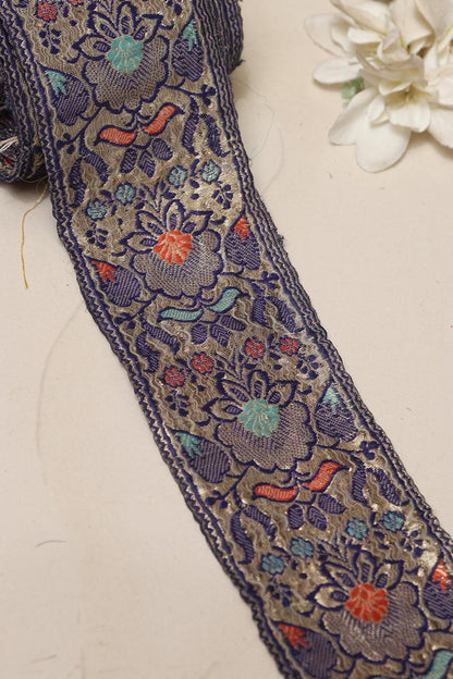 Blue Banarasi Handloom Vintage Pure Silk Border Lace ( 1 Mtr )