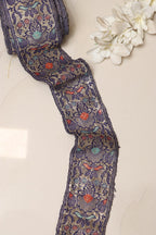 Blue Banarasi Handloom Vintage Pure Silk Border Lace ( 1 Mtr ) - Luxurion World