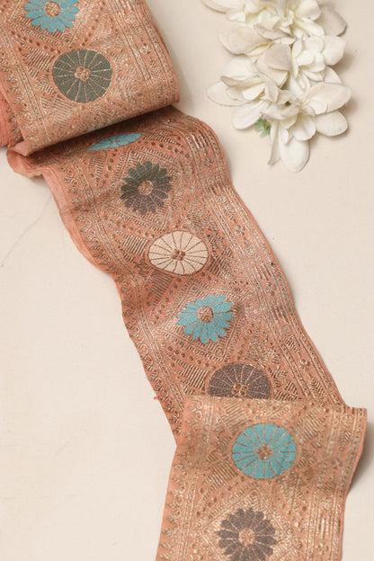 Peach Banarasi Handloom Vintage Pure Silk Border Lace ( 1 Mtr )